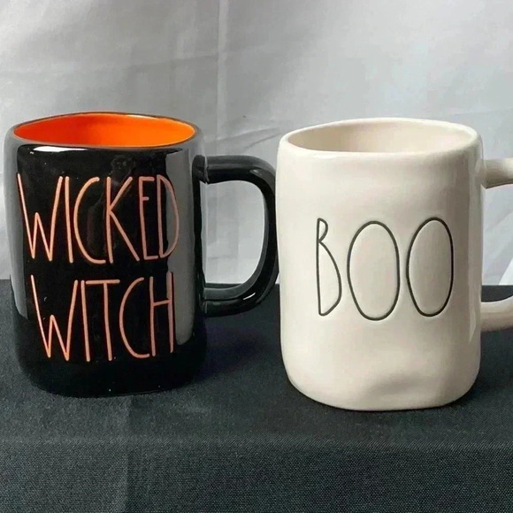 RAE DUNN SET OF 2 HALLOWEEN COFFEE MUGS WICKED WITCH MUG AND BOO MUG - Picture 1 of 14